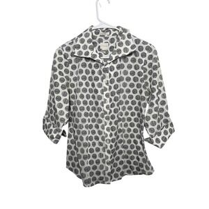 Chico's Shirt Womens Size Unknown White Polka Dot No Iron Button Up 3/4 Sleeve